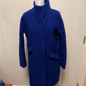 JCrew size 4 petite cobalt blue wool coat. Gold zipper.